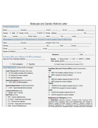 Molecular and Genetic Referral Letter