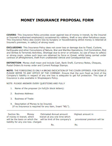 Money Insurance Proposal Form