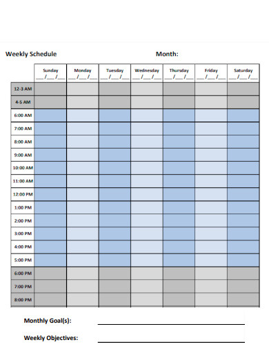 Monthly Week Schedule
