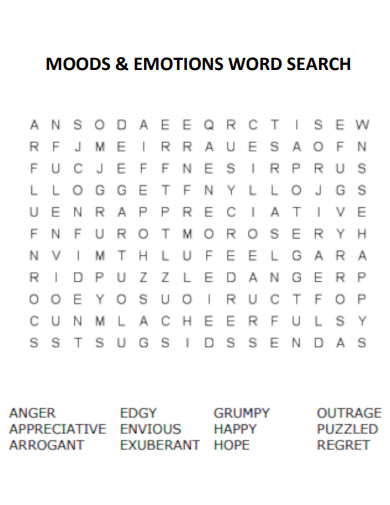 Moods Emotions Word Search