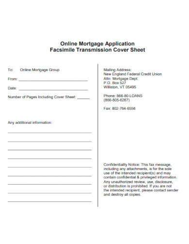 Mortgage Application Fax Cover Sheet