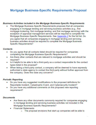 Mortgage Business Specific Requirements Proposal