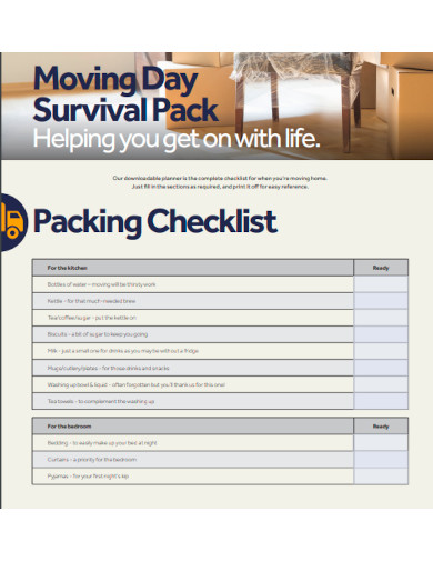 Moving Packing Checklist Example