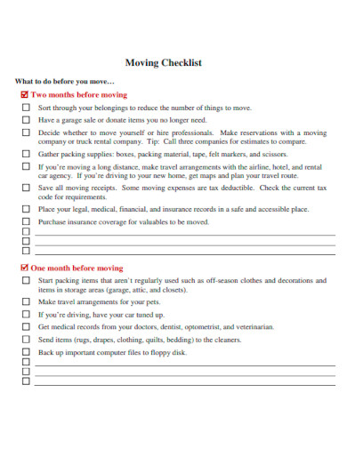 Moving Packing Checklist in PDF