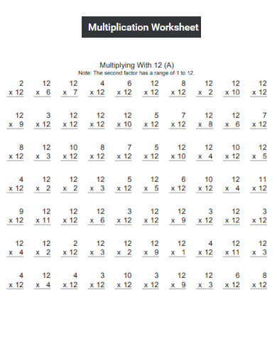 Multiplication Facts range of 1 to12 Worksheet