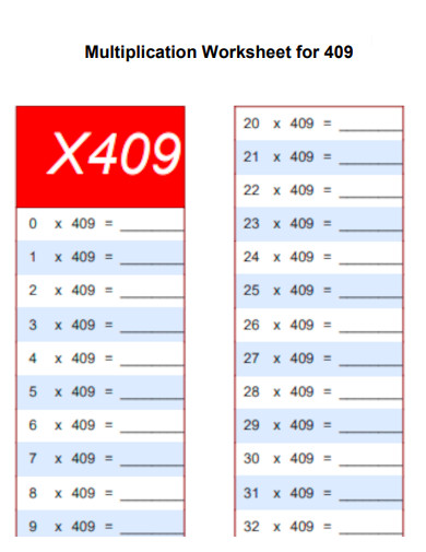 Multiplication Worksheet for 409