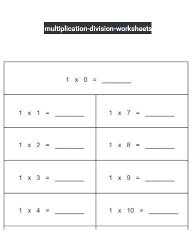 Multiplication Worksheet in PDF