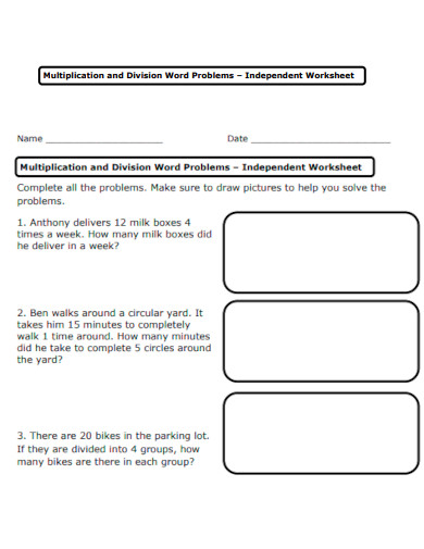 Multiplication and Division Word Problems Independent Worksheet
