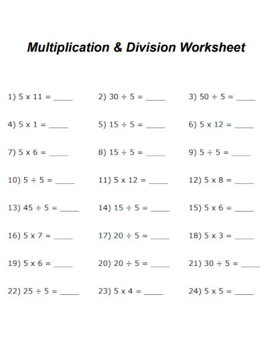 Multiplication and Division Worksheet