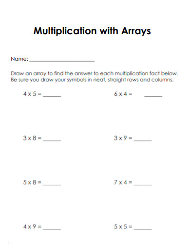 Multiplication with Arrays Worksheet