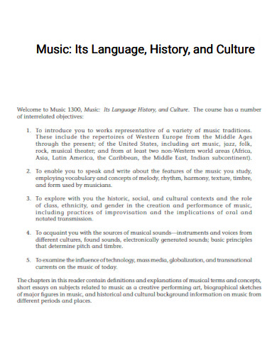 Music Language History and Culture