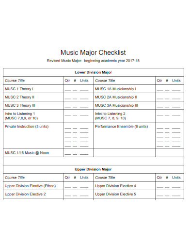 Music Major Checklist