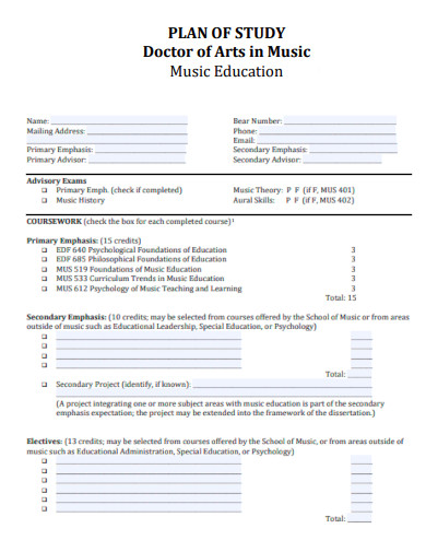 Music Plan of Study Form