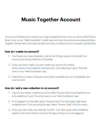 Music Together Account