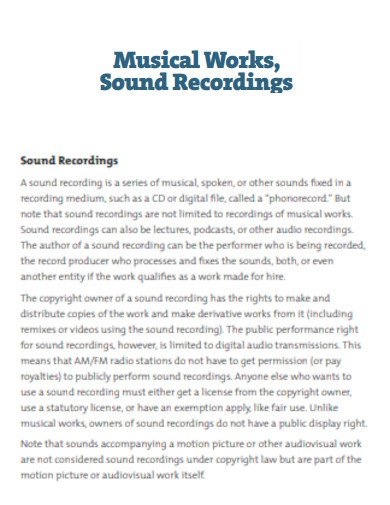 Musical Works Sound Recordings