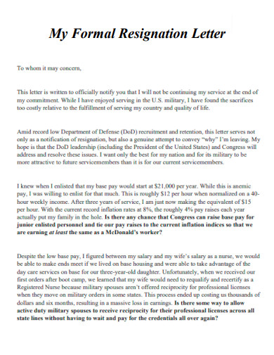 My Formal Resignation Letter