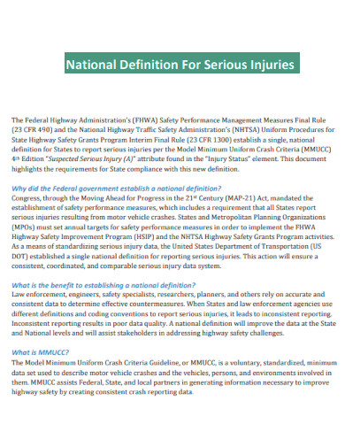 National Definition For Serious Injuries