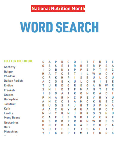 National Nutrition Month Word Search