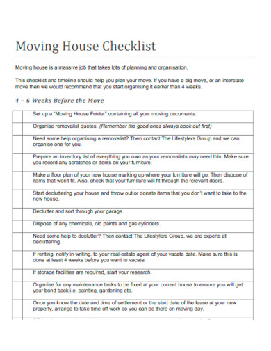 New House Moving Packing Checklist