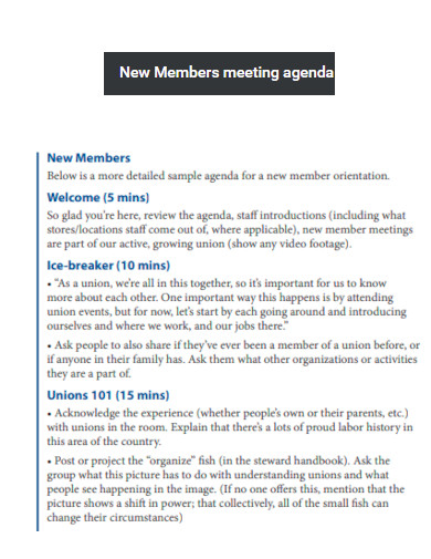 New Members Meeting Agenda