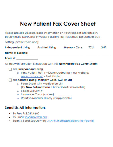 New Patient Fax Cover Sheet