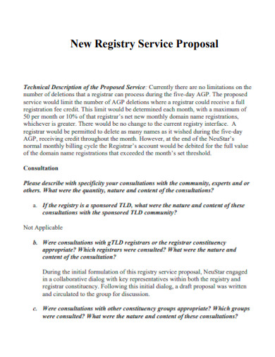 New Registry Service Proposal