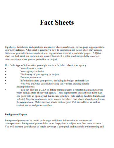 News Release Fact Sheet