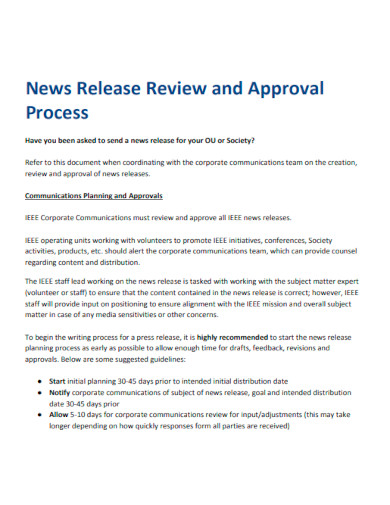News Release Review and Approval Process