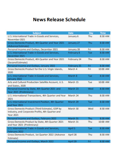 News Release Schedule