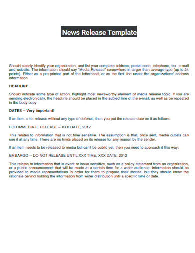 News Release Template