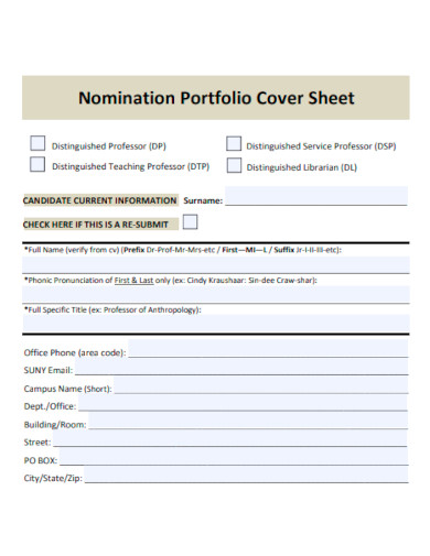 Nomination Portfolio Cover Sheet