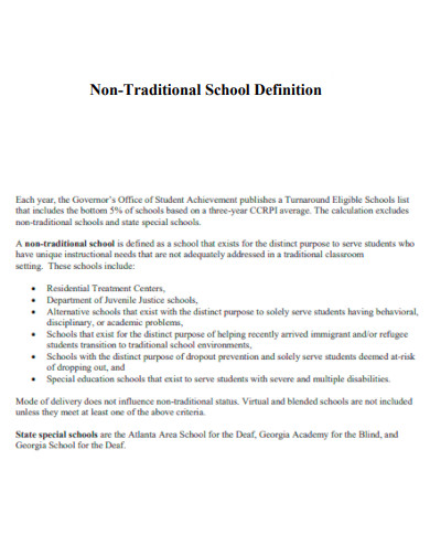 Non Traditional School Definition