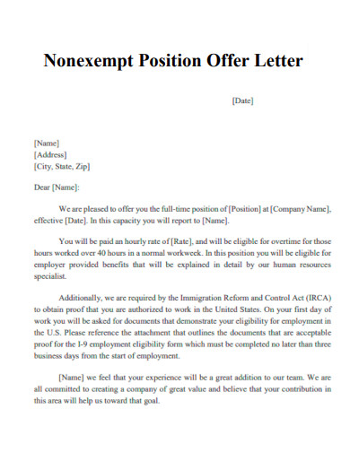 Nonexempt Position Offer Letter