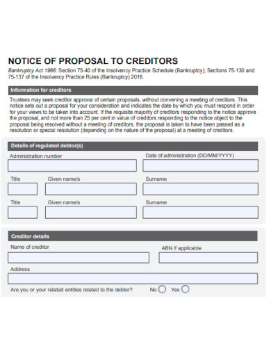Notice of Proposal to Creditor