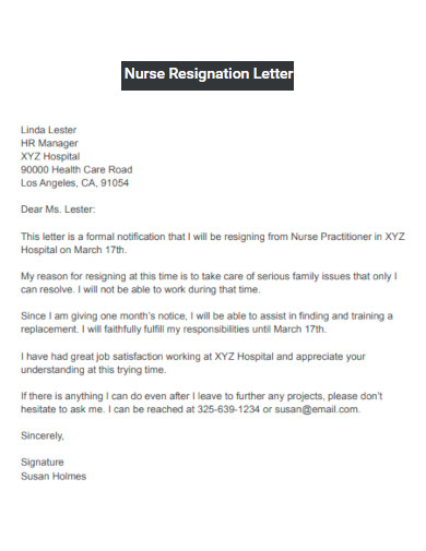 Nurse Resignation Letter