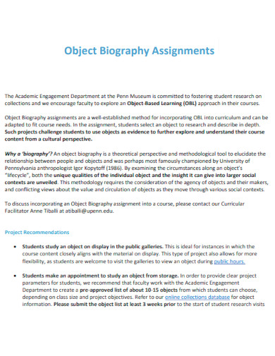 Object Biography Assignments
