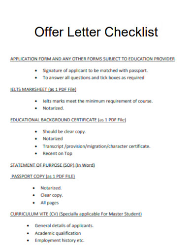 Offer Letter Checklist