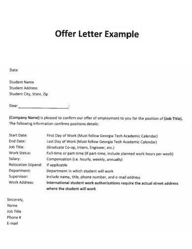 Offer Letter Example
