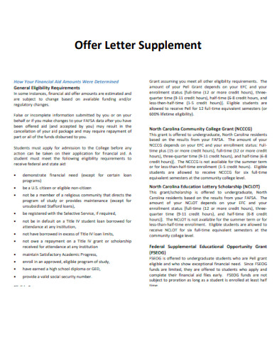 Offer Letter Supplement