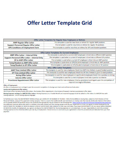 Offer Letter Template Grid