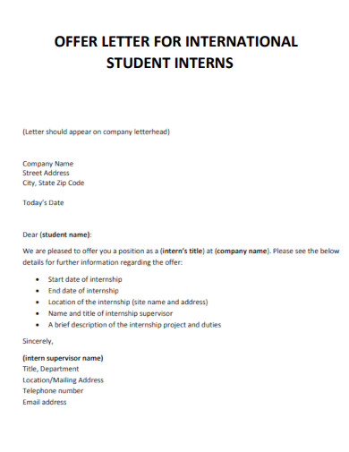 Offer Letter for International Students