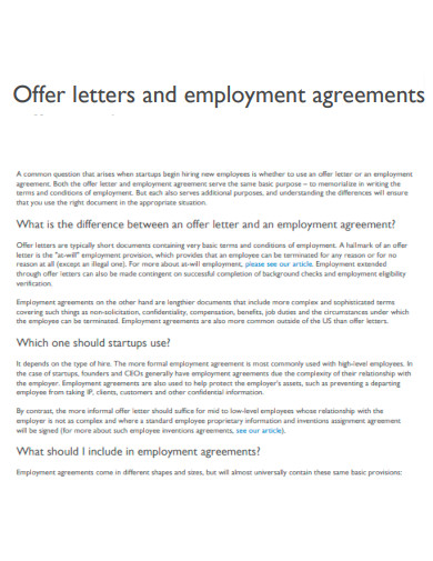 Offer Letters and Employment Agreement