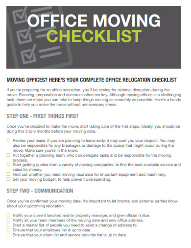 Office Moving Packing Checklist