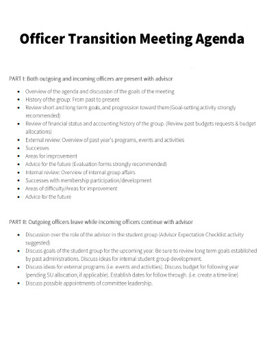 Officer Transition Meeting Agenda