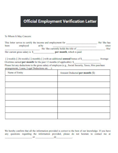 Official Employment Verification Letter