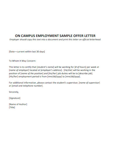 On Campus Offer Letter