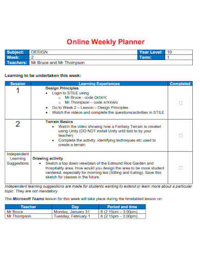 Online Weekly Planner