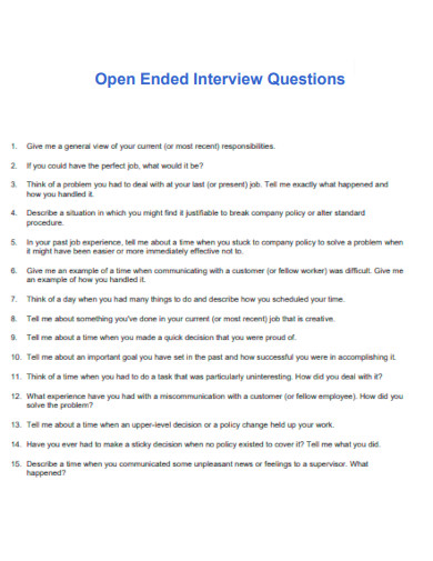 Open Ended Interview Questions
