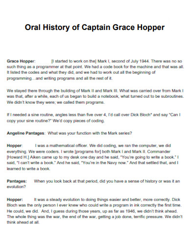 Oral History of Captain Grace Hopper