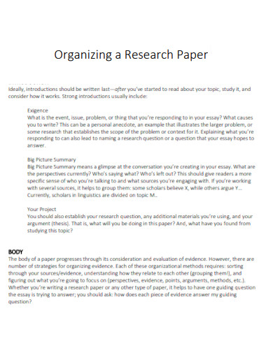 Organizing a Research Paper